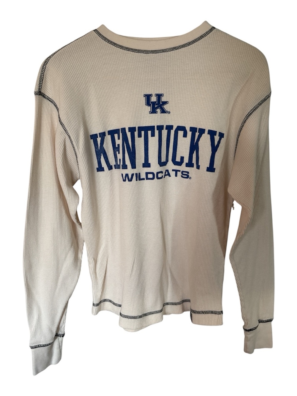 J. America Vintage Cream Waffle-Knit Thermal Tee with Blue Logo